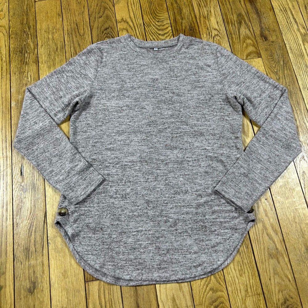 NEW Cozy Tunic‎ Top Button Detail Light Brown Super Soft Long Sleeve Pullover S